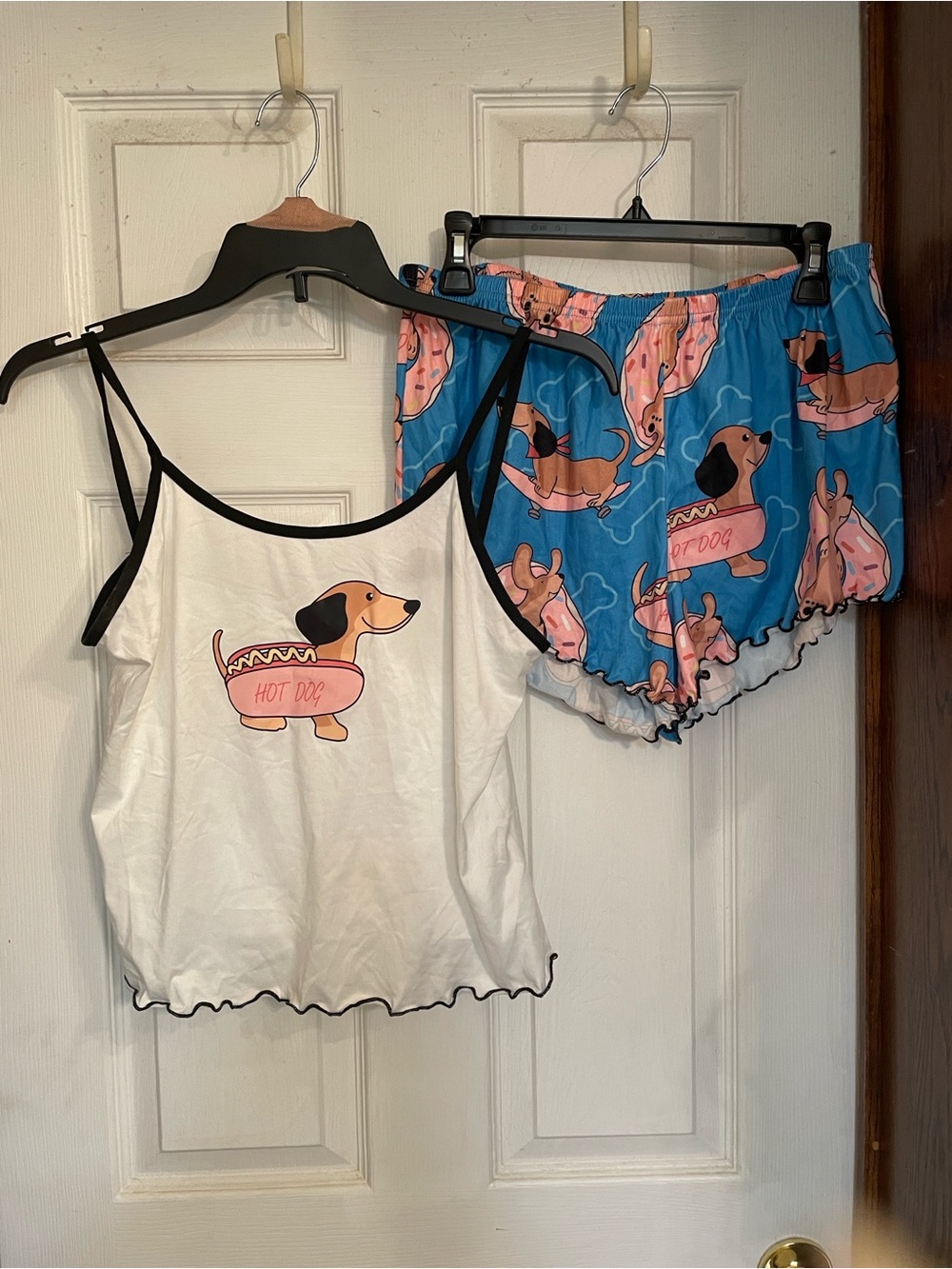 Source Unknown White & Blue Dachshund Hot Dog Pajama Set